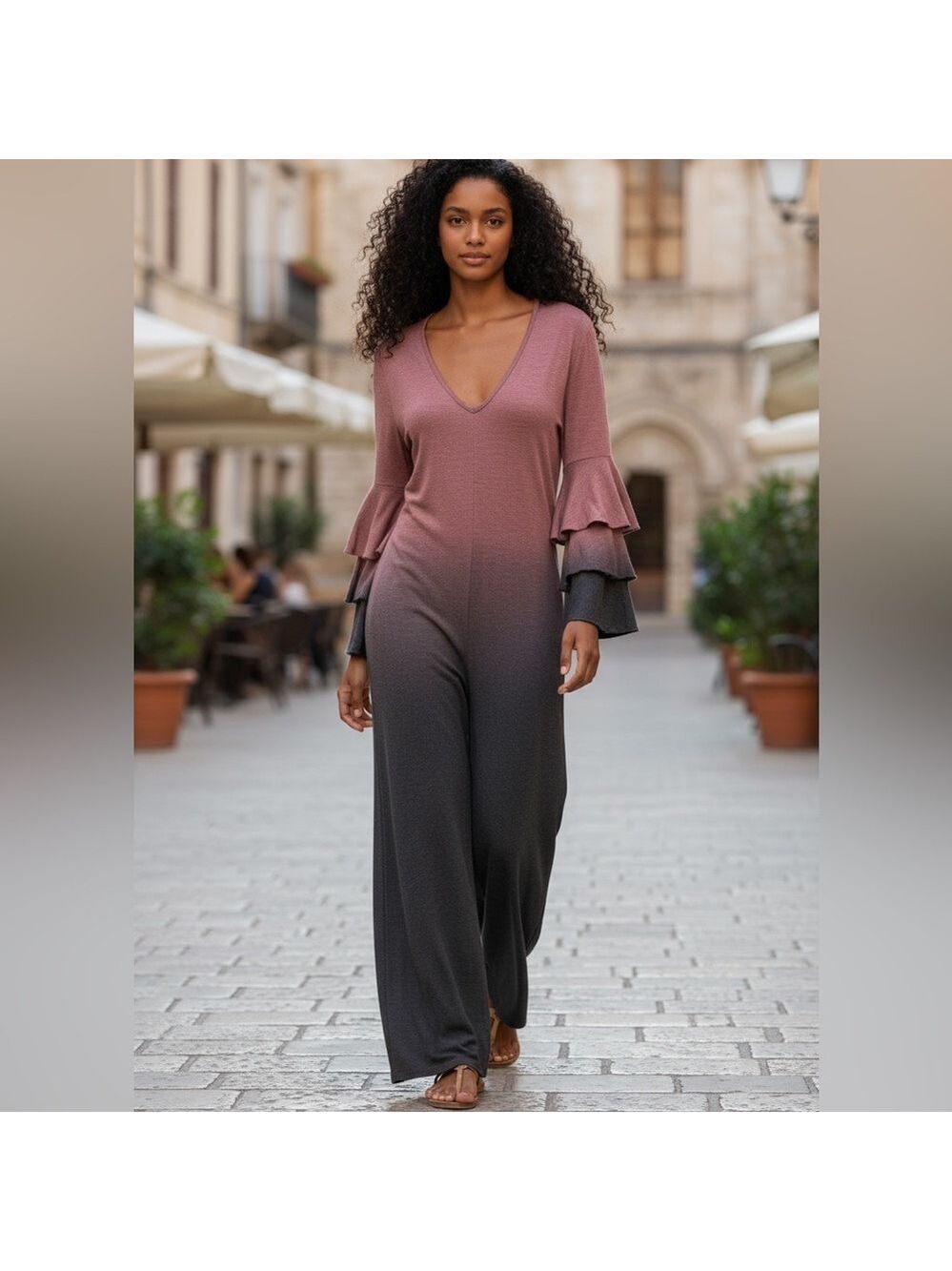 CHASER X REVOLVE LONG TIER RUFFLE SLEEVE JUMPSUIT SIZE S (20”-24” PTP) NWT